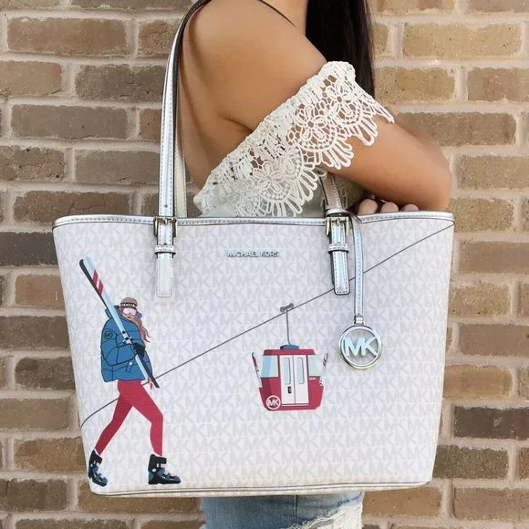 Michael Kors Jet Set Travel Girls Medium Signature Carryall Tote White MK - Picture 4 of 6